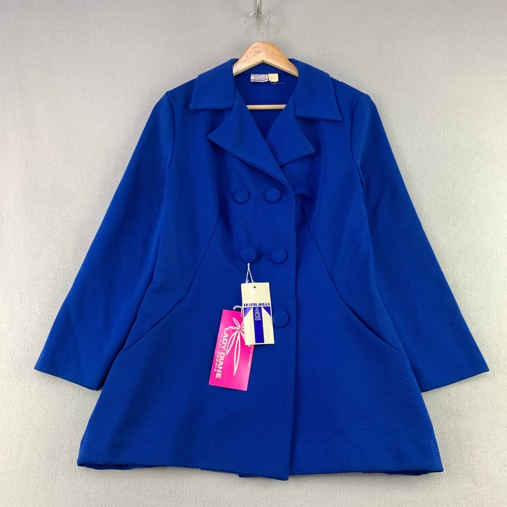 VTG Lady Diane Double Breasted Blazer Jacket Women M Blue Ribbed 70s Mod NWT